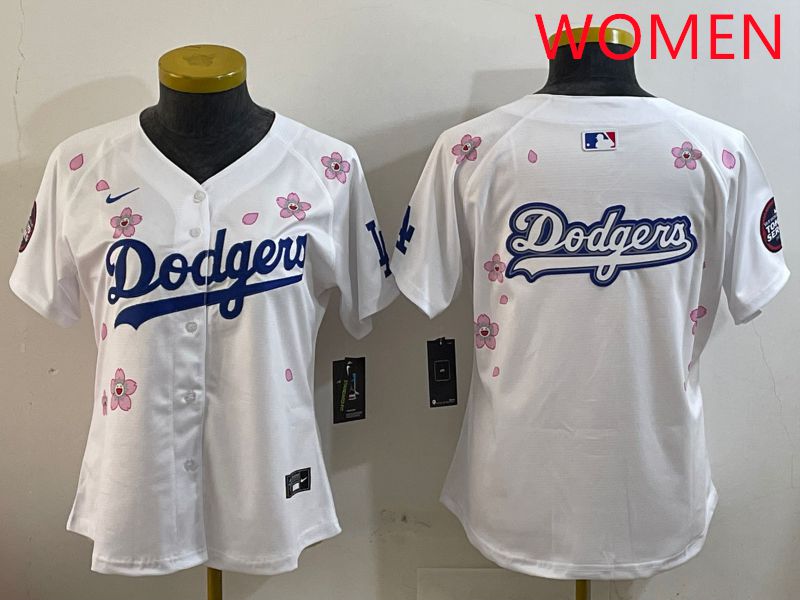 Women Los Angeles Dodgers Blank White Sakura Edition 2025 Nike MLB Jersey style 13->women mlb jersey->Women Jersey